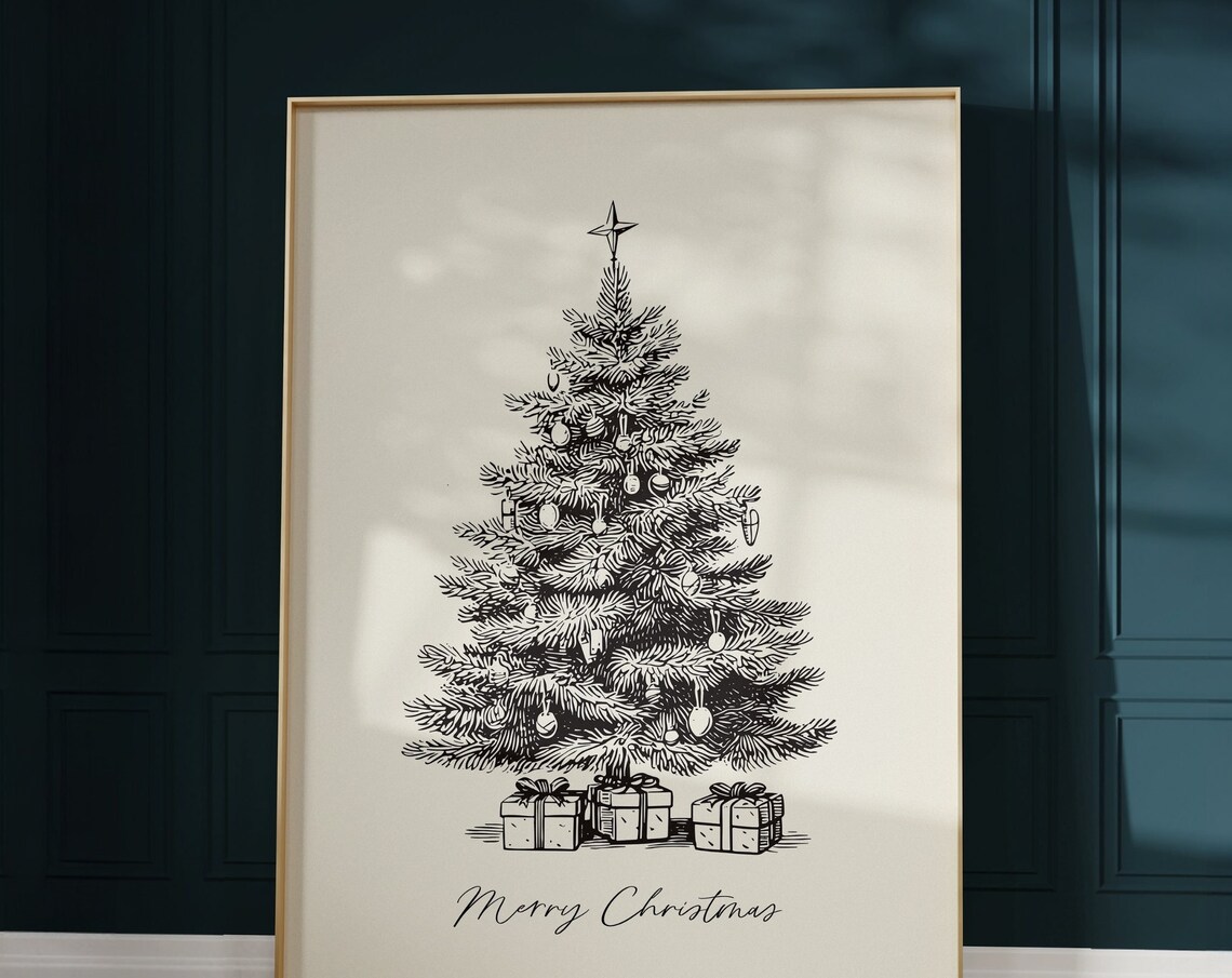 Hand Drawn Christmas Tree With Gifts Merry Christmas Sketch Poster