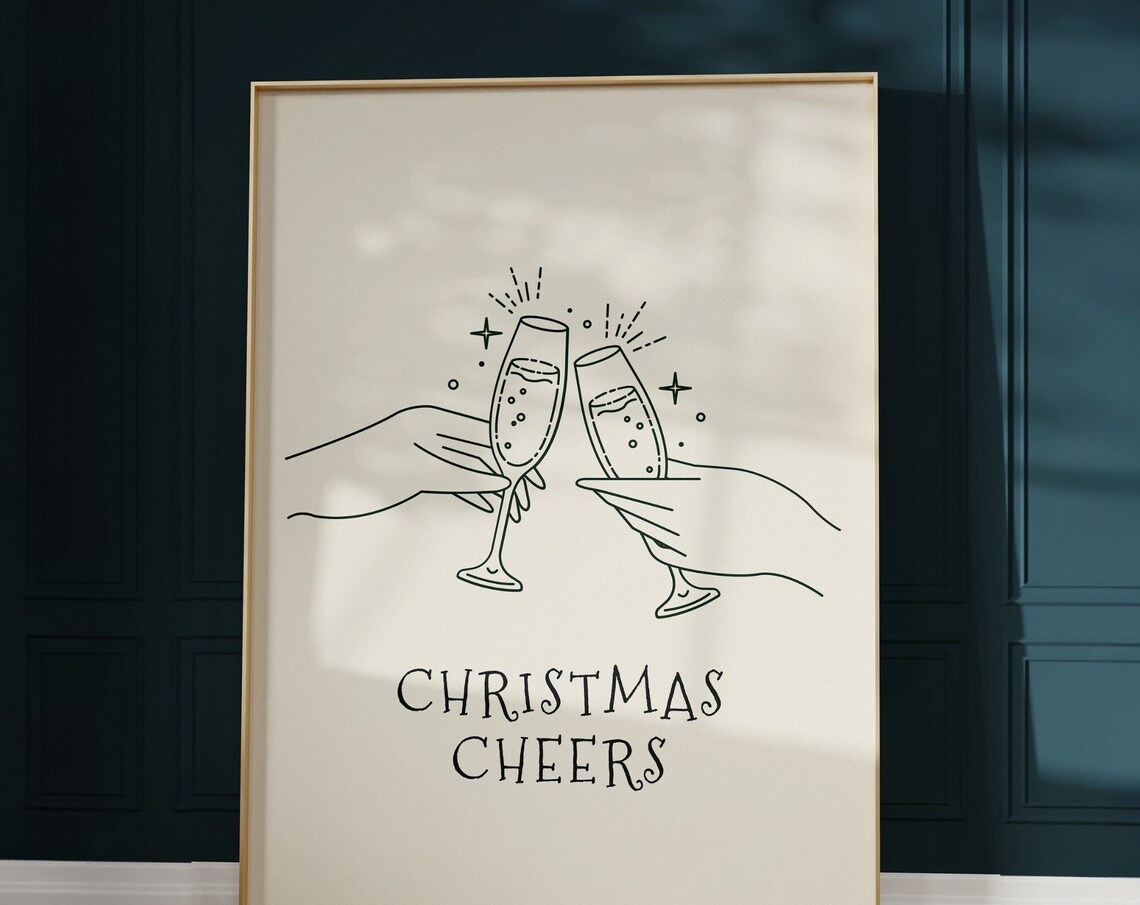 Christmas Cheers Champagne Toast Poster Minimalist Holiday Kitchen Decor