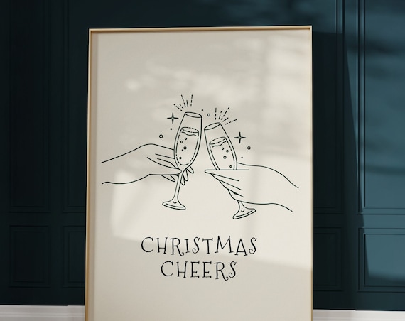 Christmas Cheers Champagne Toast Poster Minimalist Holiday Kitchen Decor