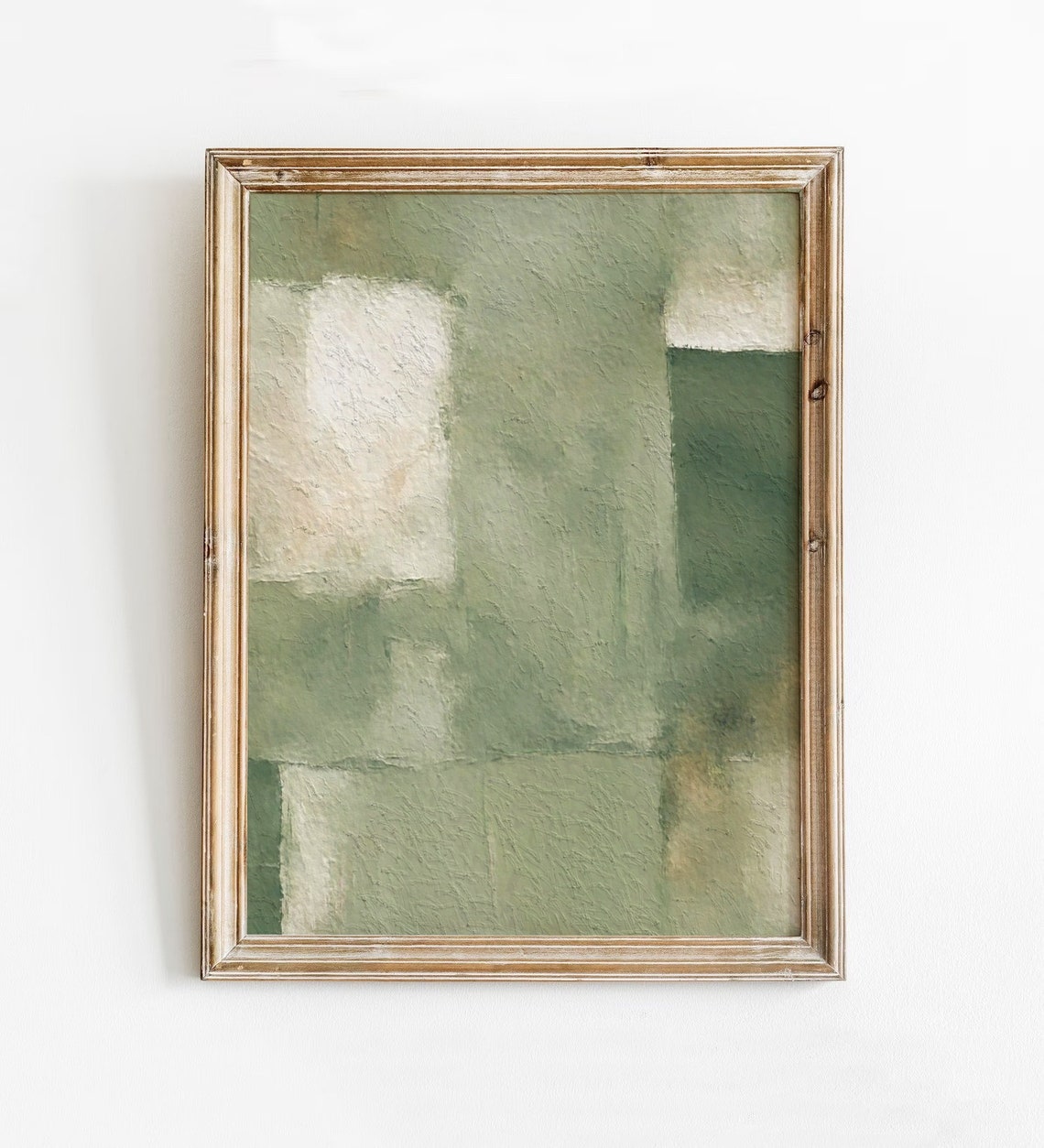 Sage Green Abstract Textured Blocks Modern Minimalist Art Print