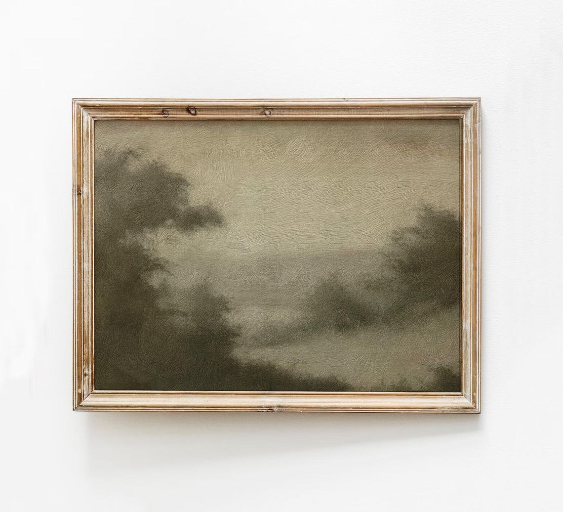 Moody Earthy Fog Trees Abstract Neutral Landscape Painting Poster