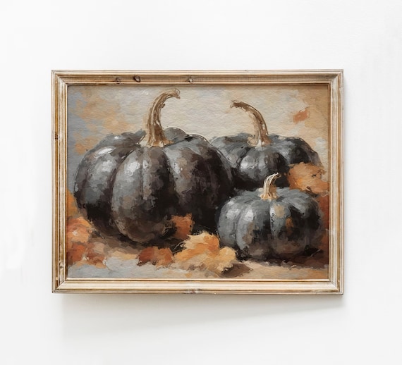 Black Pumpkins Print Moody Pumpkin Painting Modern Autumn Wall Art Halloween Still Life Minimalist Instant