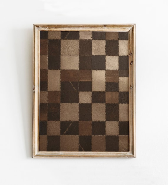 Checkered Wall Art Modern Print Moody Neutral Trendy Beige Brown Checker Instant