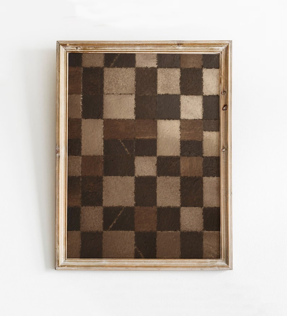 Brown Checkered Squares Textured Abstract Modern Neutral Wall Print