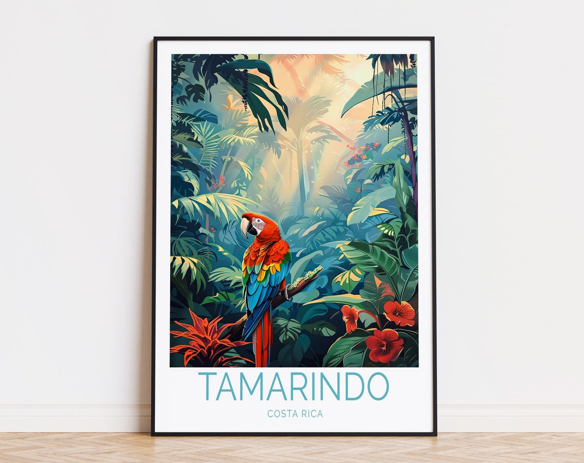 Tamarindo Costa Rica Scarlet Macaw In Jungle Bloom Travel Poster