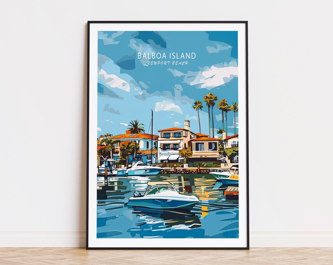 Balboa Island California Travel Poster Newport Beach Wall Art San Diego Coast Print Travel Home Decor Wedding Gifts