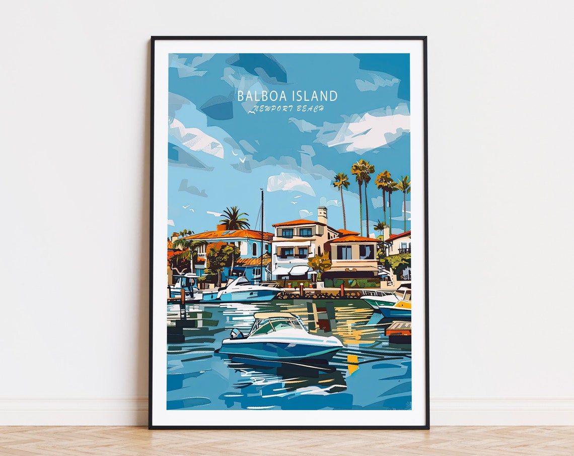 Balboa Island Newport Beach Harbor With Palms And Yachts Poster