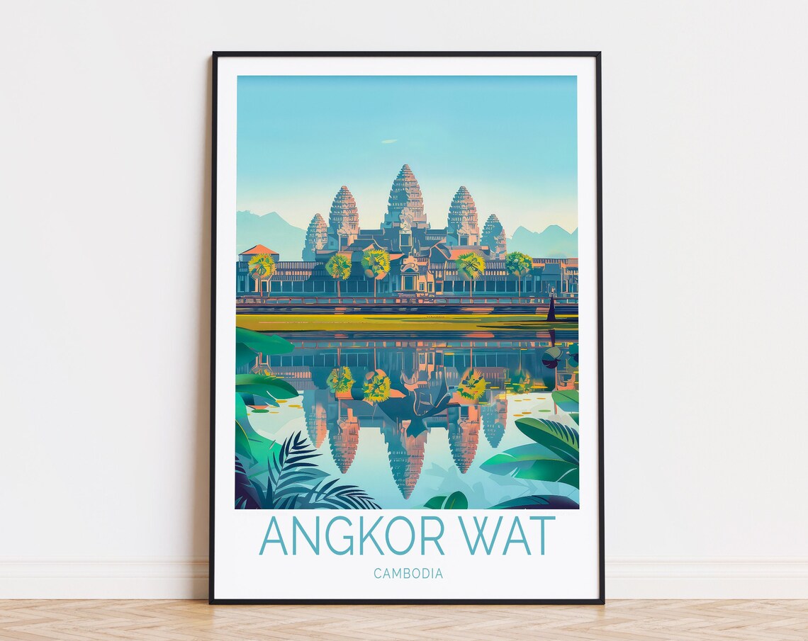 Angkor Wat Cambodia Ancient Temple Towers Mirrored In Water Poster