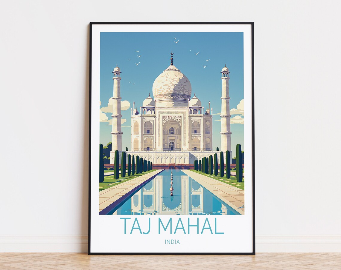 Taj Mahal Travel Poster, India Wall Art Print