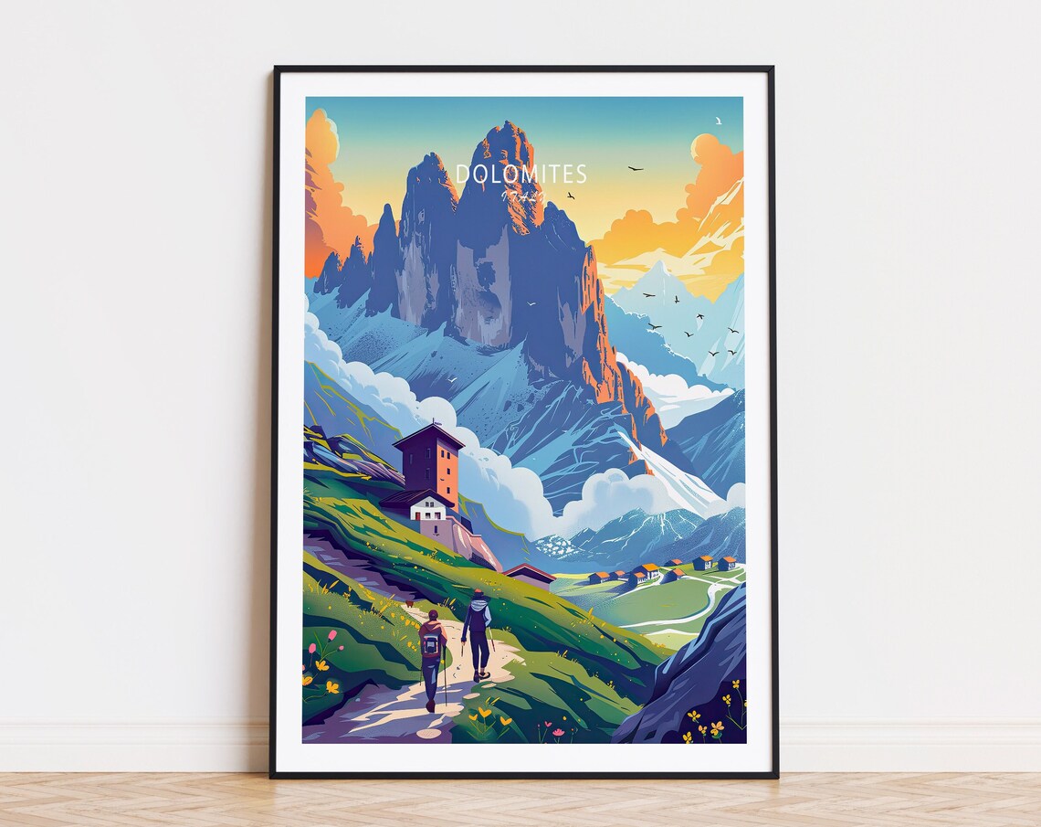 Dolomites Italy Travel Poster, Europe Art Print