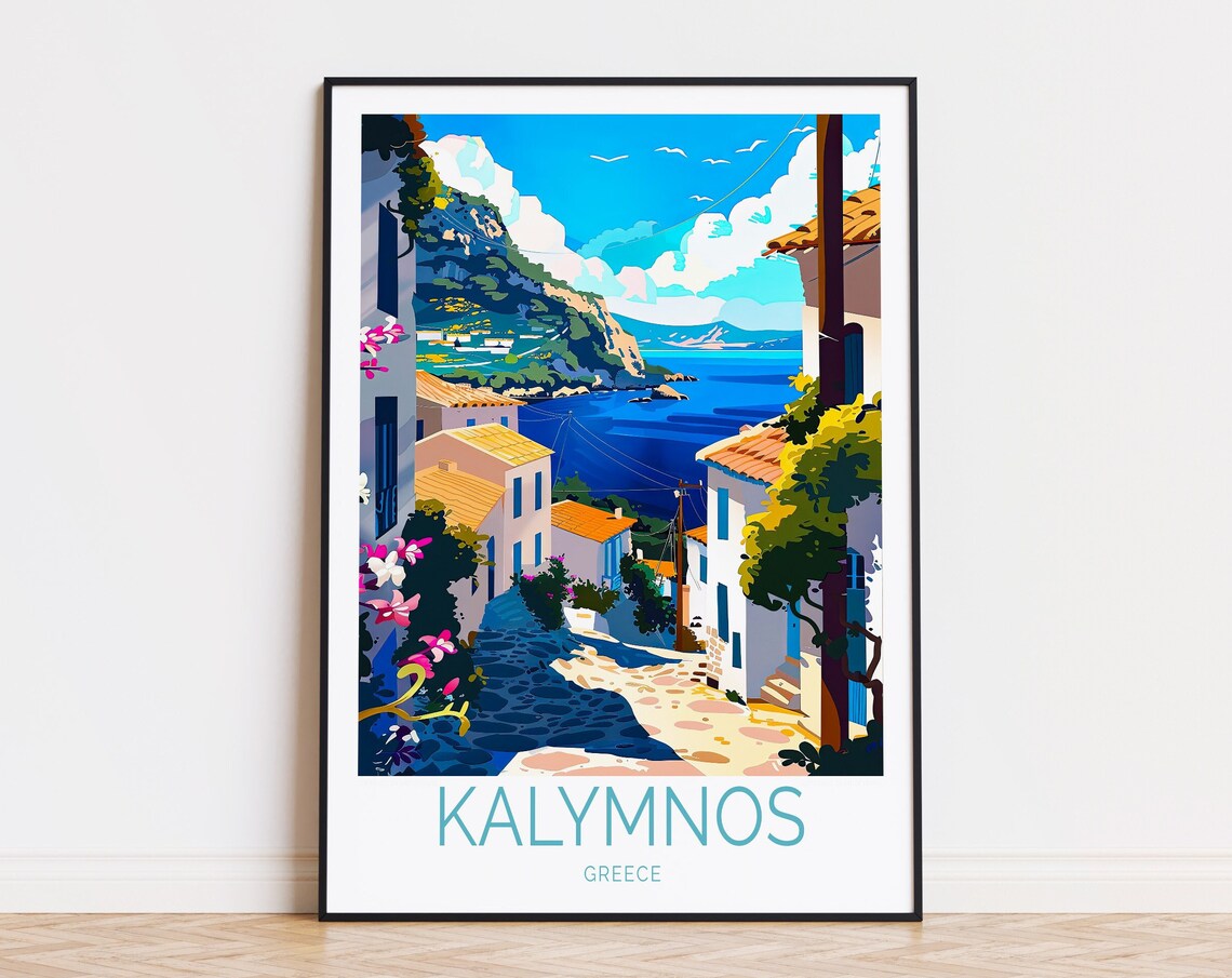 Kalymnos Greece Island Street Leading To The Sea Travel Poster