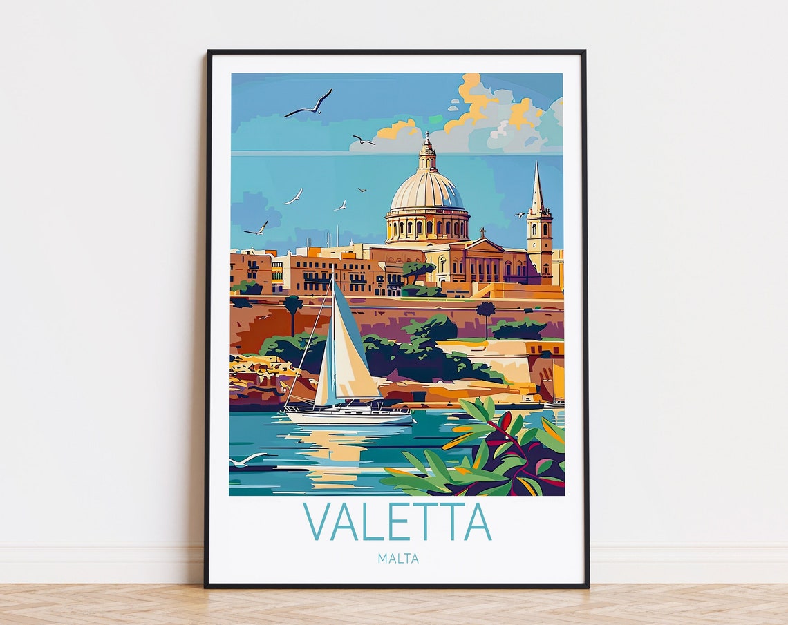 Valletta Malta Harbor Sailboat Dome Basilica Grand Harbour Poster