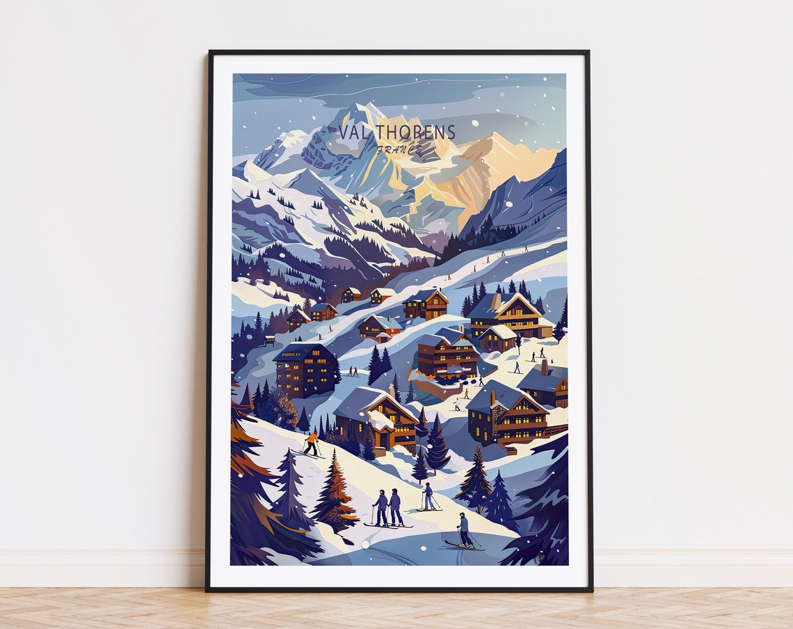 Val Thorens France Alpine Ski Village Winter Night Travel Poster