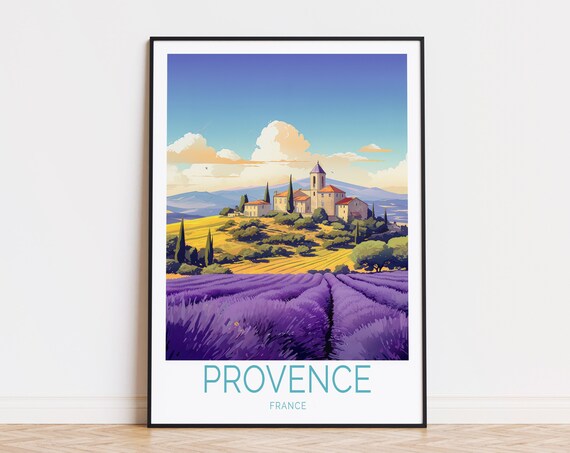 Provence France Lavender Fields Hilltop Village Travel Poster