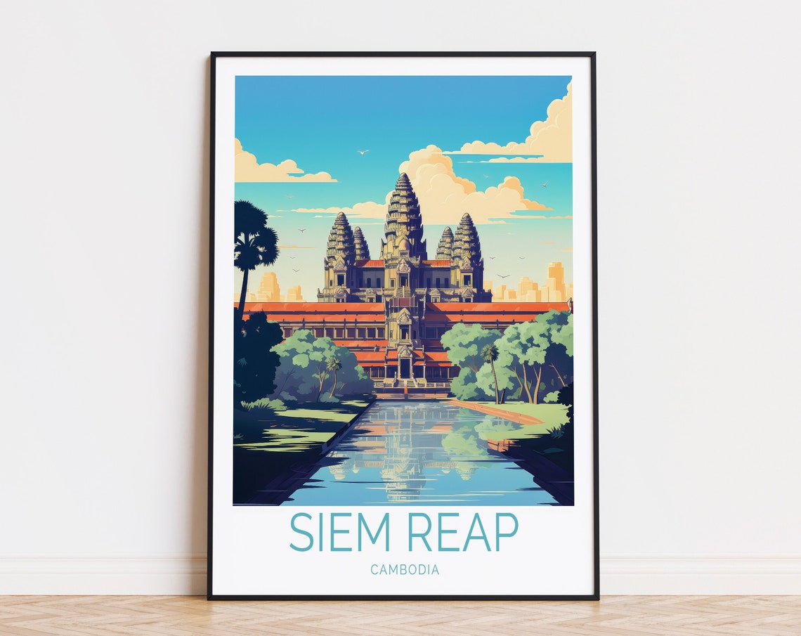 Angkor Wat Cambodia Temple Causeway Reflection Travel Poster