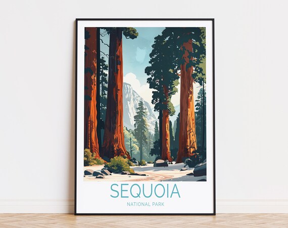 Sequoia National Park Giant Trees Illustrated Forest Travel Poster