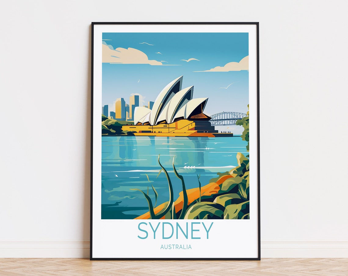 Sydney Australia Opera House Harbour Bridge Skyline Travel Poster