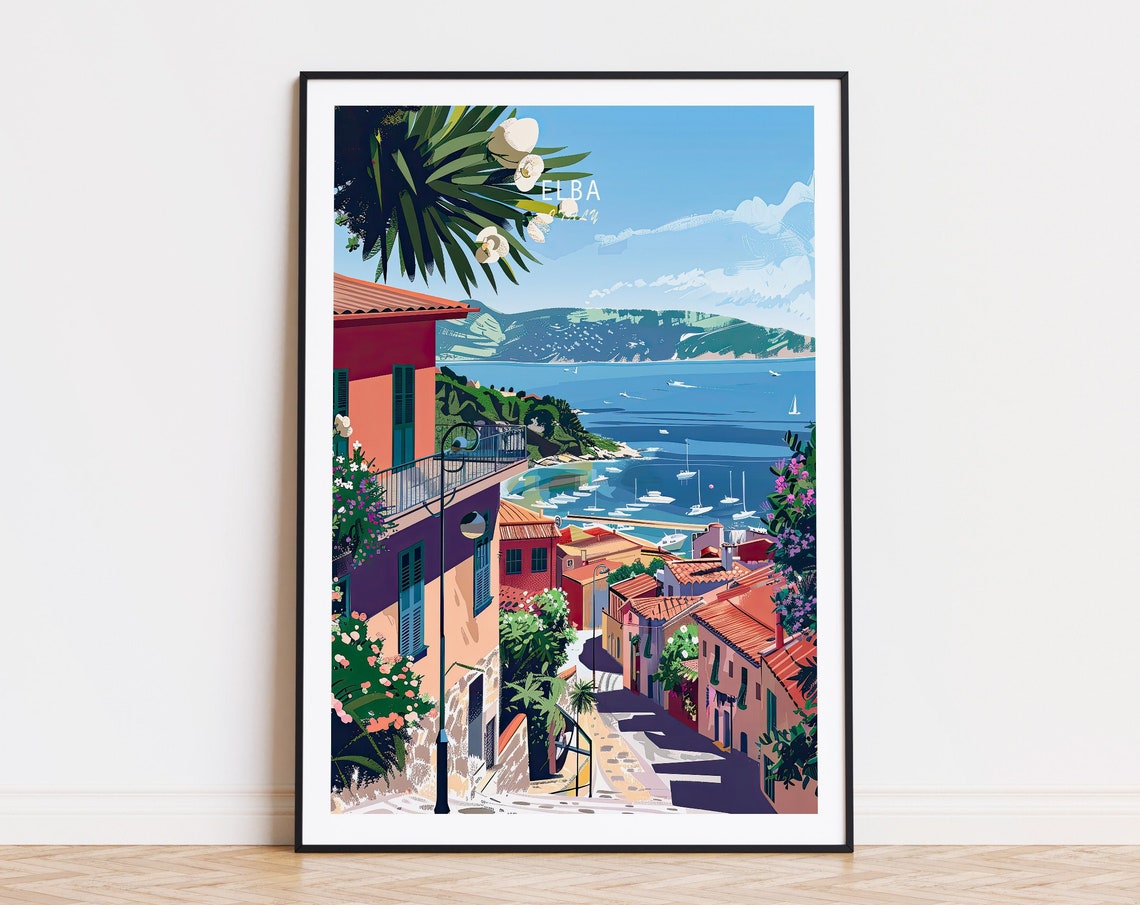 Elba Italy Seaside Town Bay With Sailboats In Tuscany Travel Poster