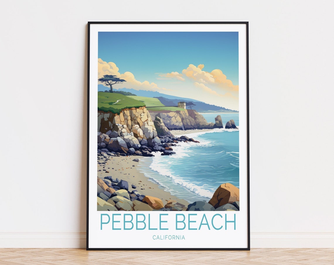 Pebble Beach California Rocky Coastline Cypress Tree Travel Poster