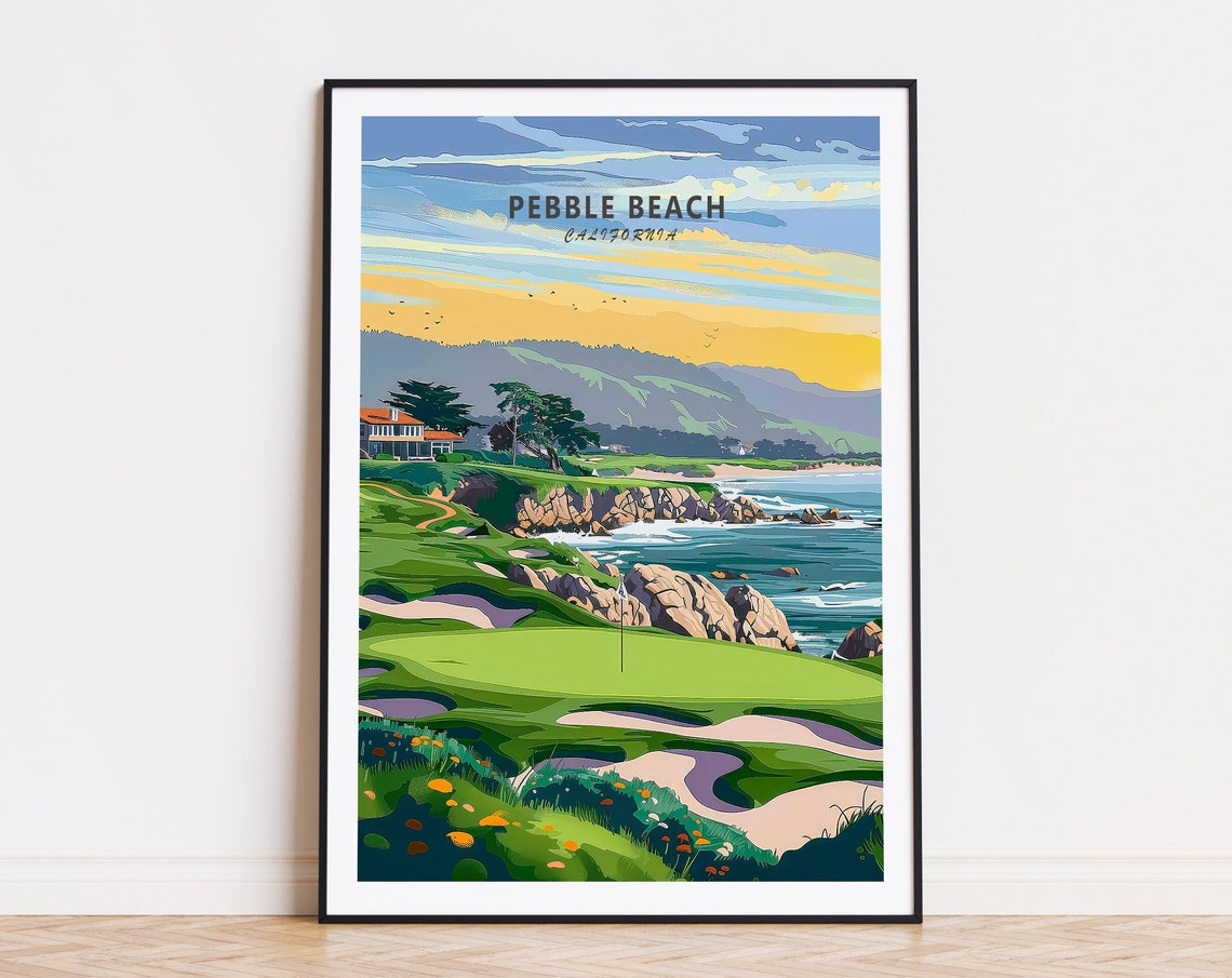 Pebble Beach California Golf Course Ocean Cliffs Travel Poster