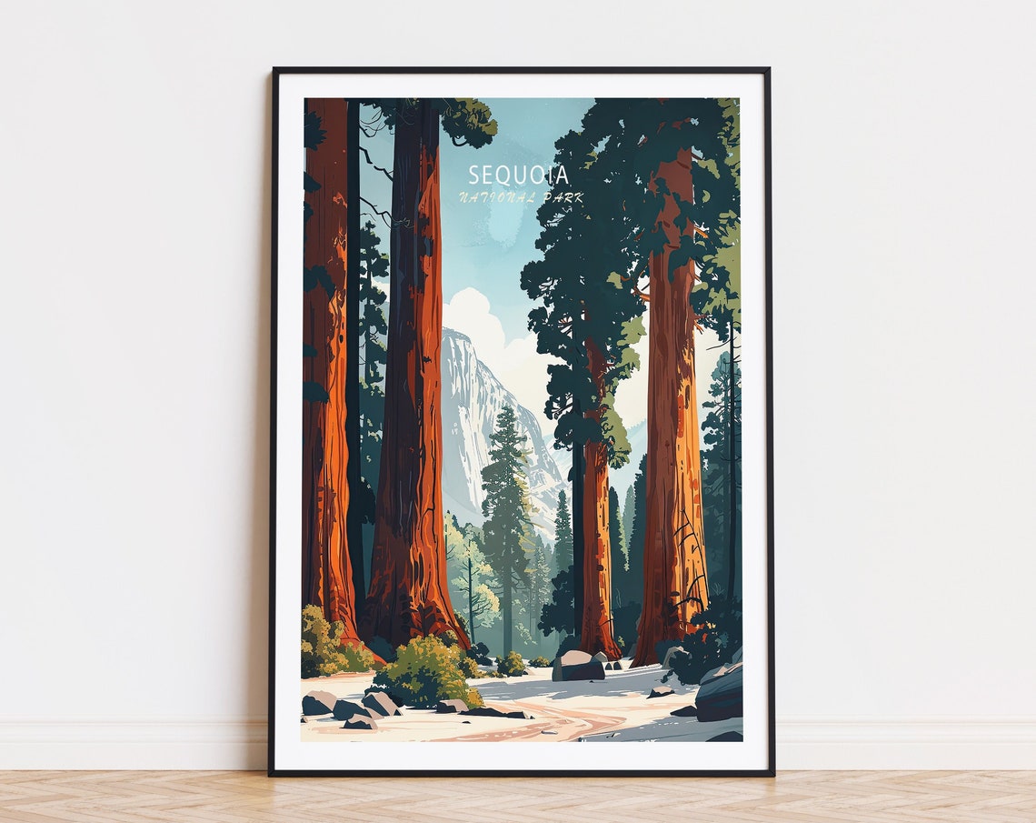 Sequoia National Park Towering Redwood Trees Vintage Travel Poster