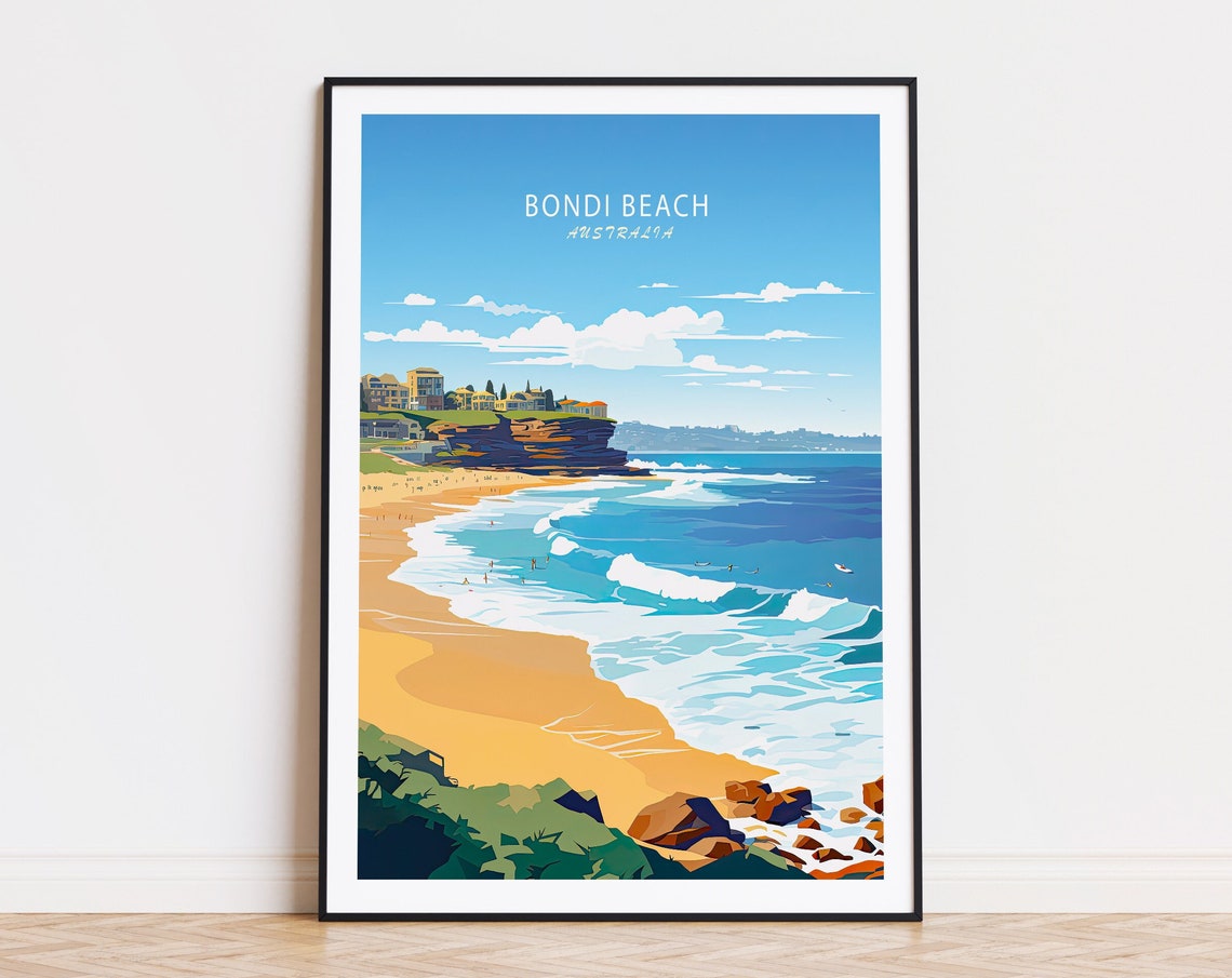 Bondi Beach Australia Rolling Waves And Cliff Coast Travel Poster