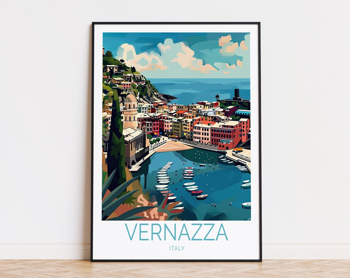 Vernazza Italy Travel Poster, Coast City Print