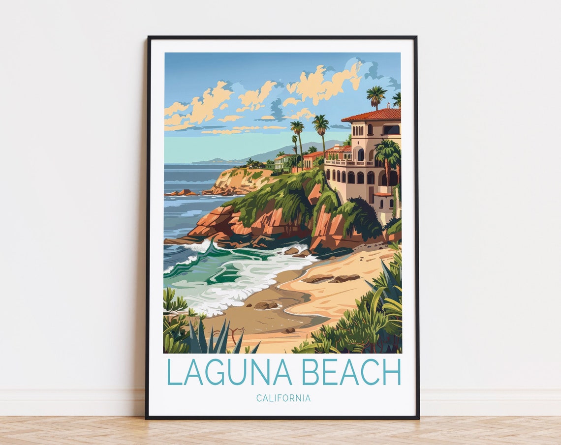 Laguna Beach California Bluff Houses Rocky Shore Waves Wall Art