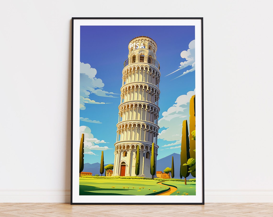 Pisa Leaning Tower Italy Tuscan Landmark Vintage Travel Poster