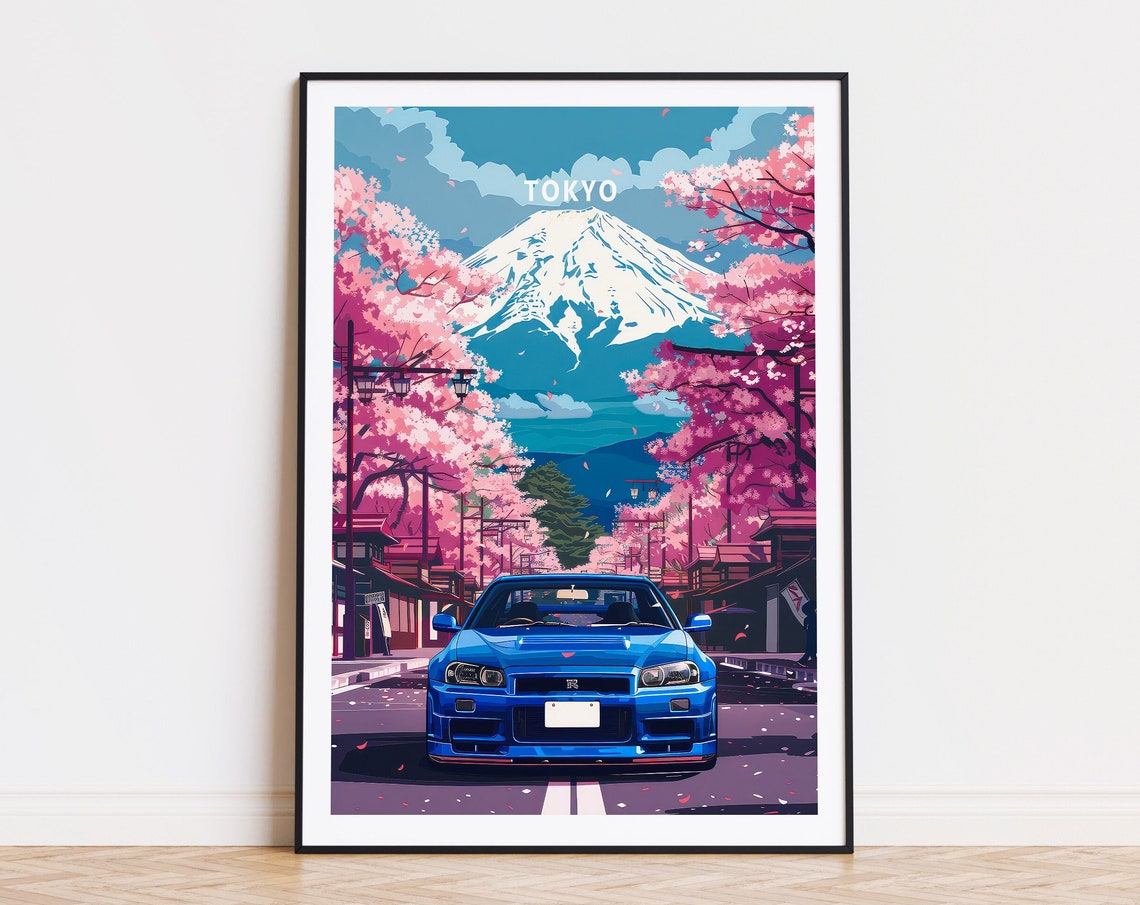 Tokyo Cherry Blossom Nissan Skyline GT-R Street Japan Wall Art