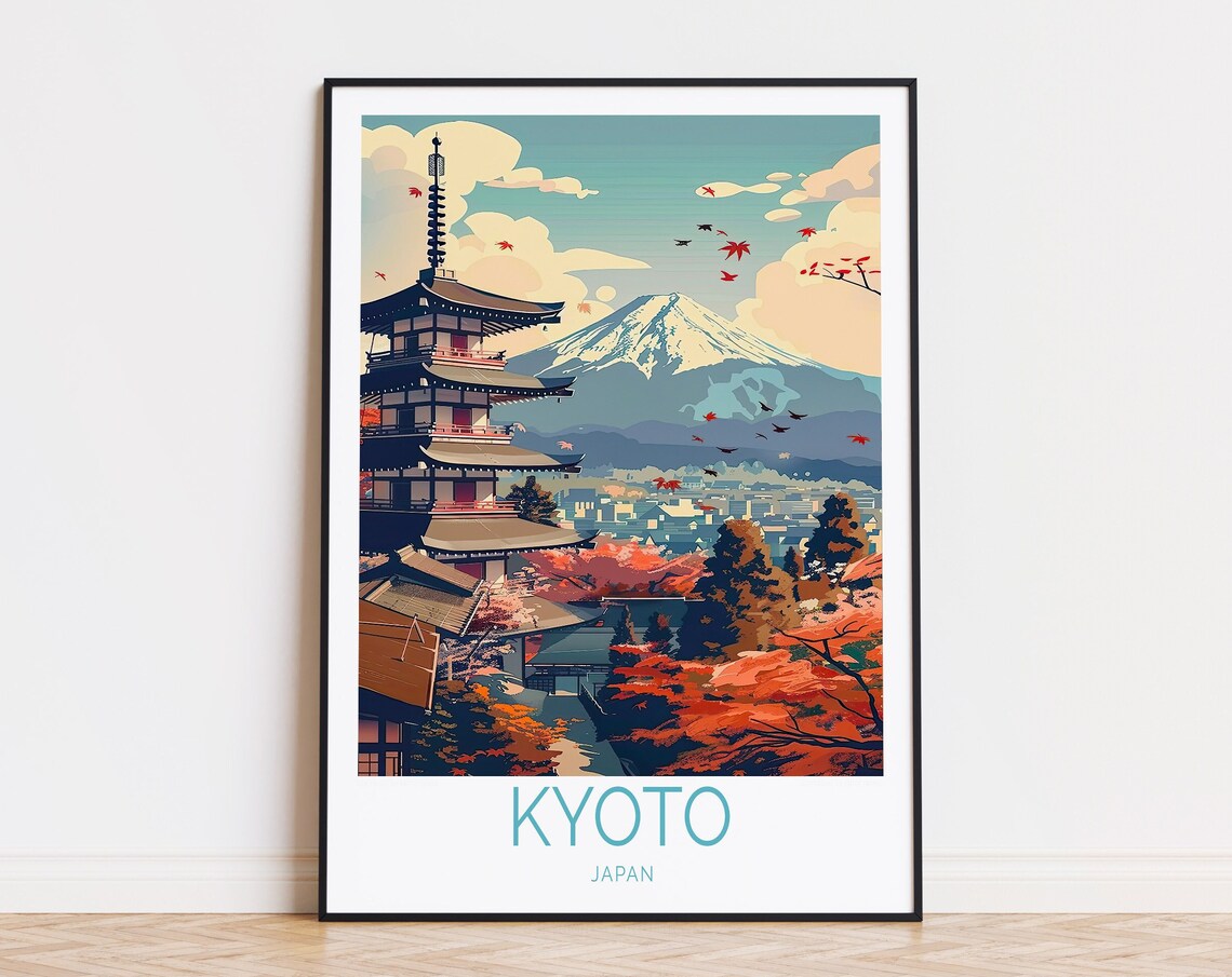 Kyoto Japan Five Storied Pagoda Mount Fuji Autumn Foliage Poster