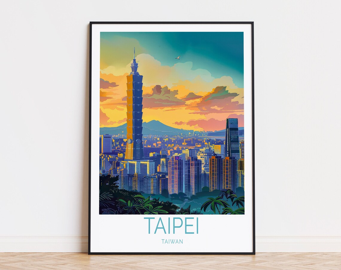 Taipei Travel Poster, Taiwan City Wall Art Print
