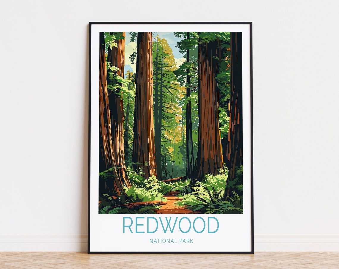 Redwood Travel Poster National Park Redwood Print California Wall Art Custom Travel Poster Home Decor Birthday Gifts