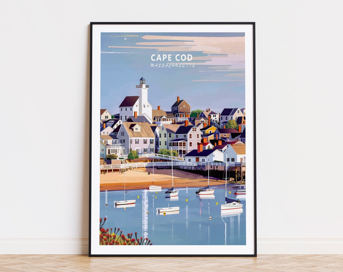 Cape Cod Massachusetts Harbor Lighthouse Sailboats Travel Poster
