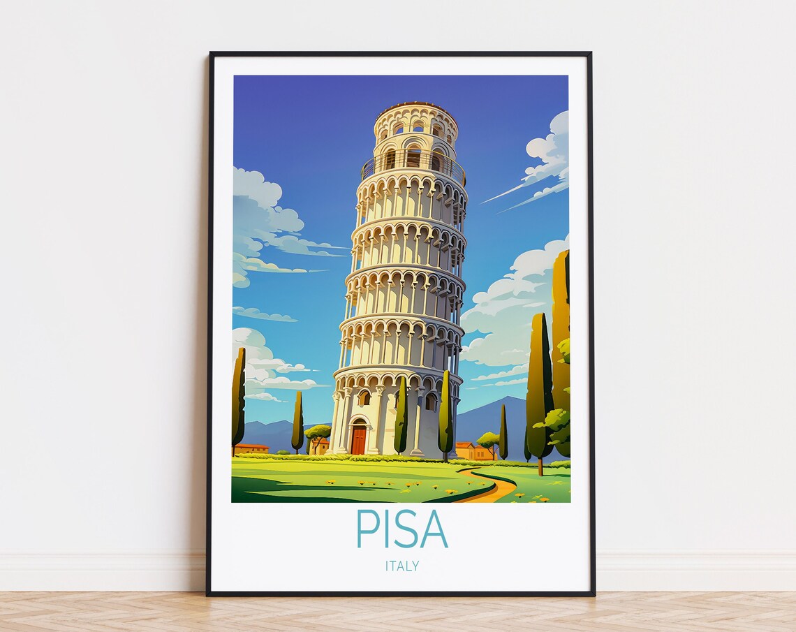 Pisa Italy Travel Poster, Tower Of Pisa Art Print