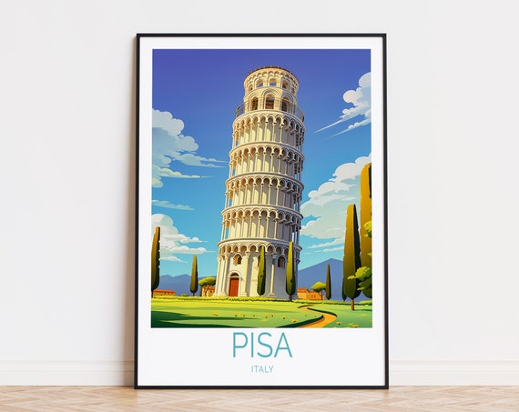 Pisa Italy Travel Poster, Tower Of Pisa Art Print