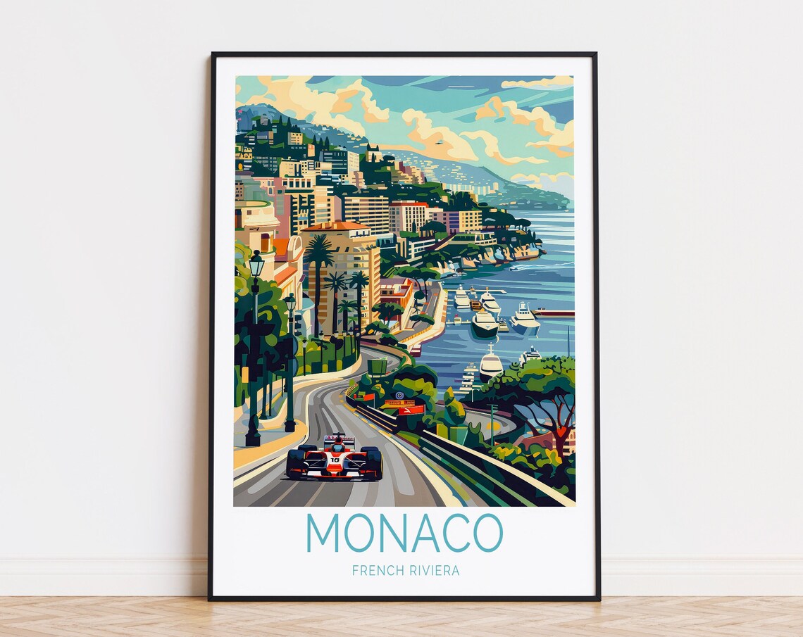 Monaco Travel Poster, French Riviera Custom Decor