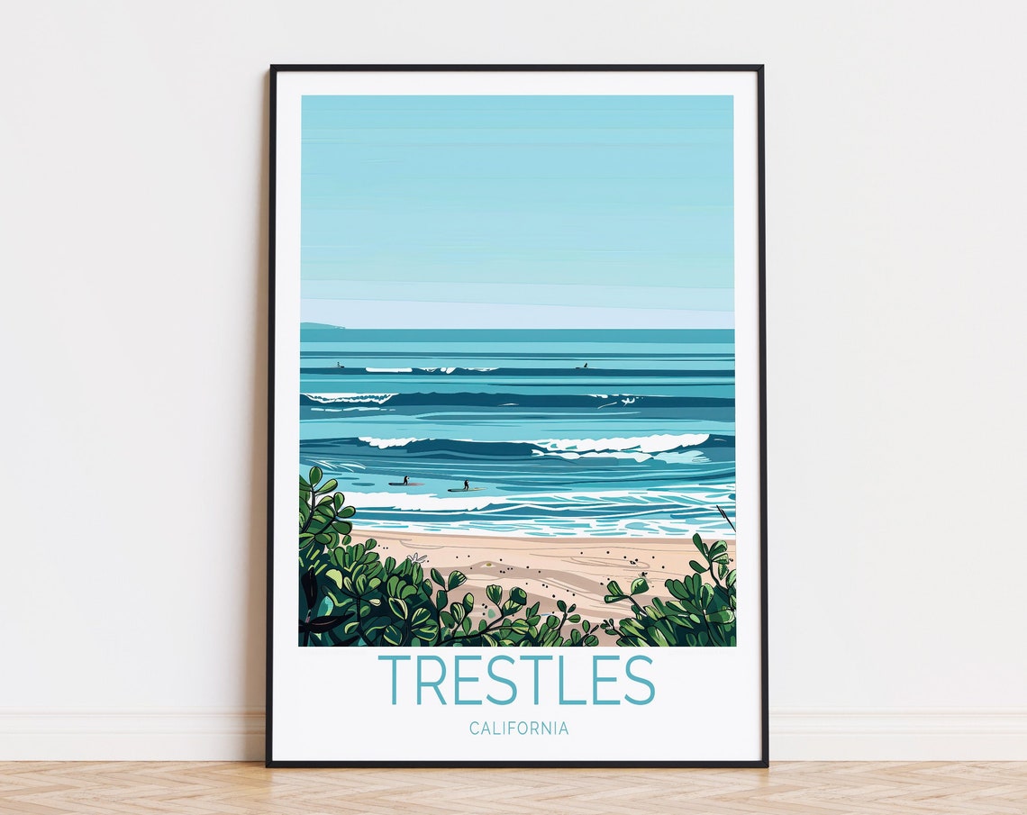 Trestles California Minimalist Beach Waves Surf Travel Poster