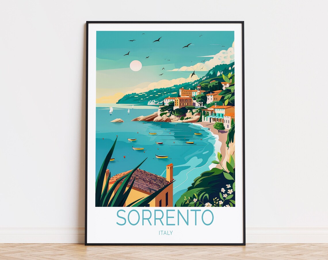 Sorrento Italy Amalfi Coast Town Boats Vintage Travel Poster