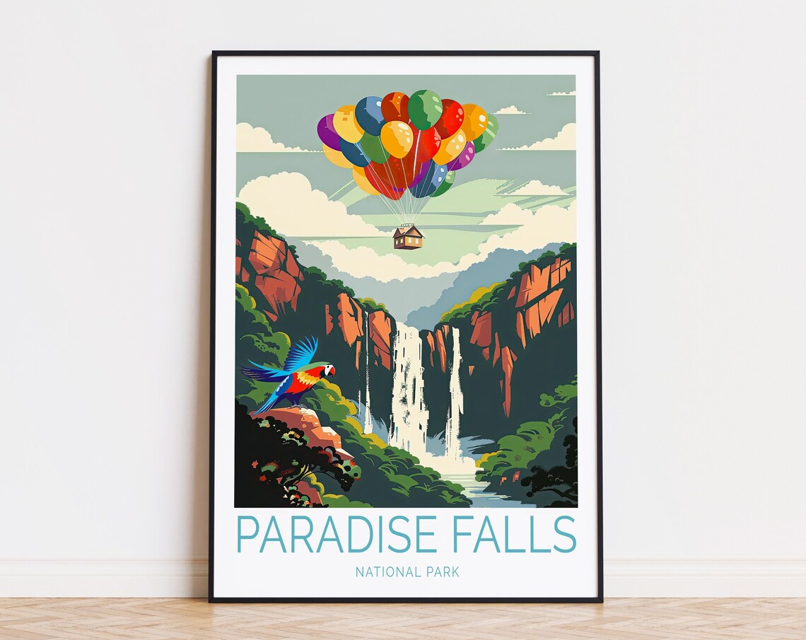 Paradise Falls Travel Poster, National Park Waterfall