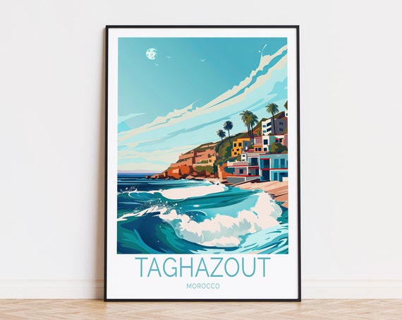 Taghazout Morocco Travel Print Morocco Surf Poster Taghazout Coast Wall Decor Surfer Gifts Personalised Gifts Birthday Present