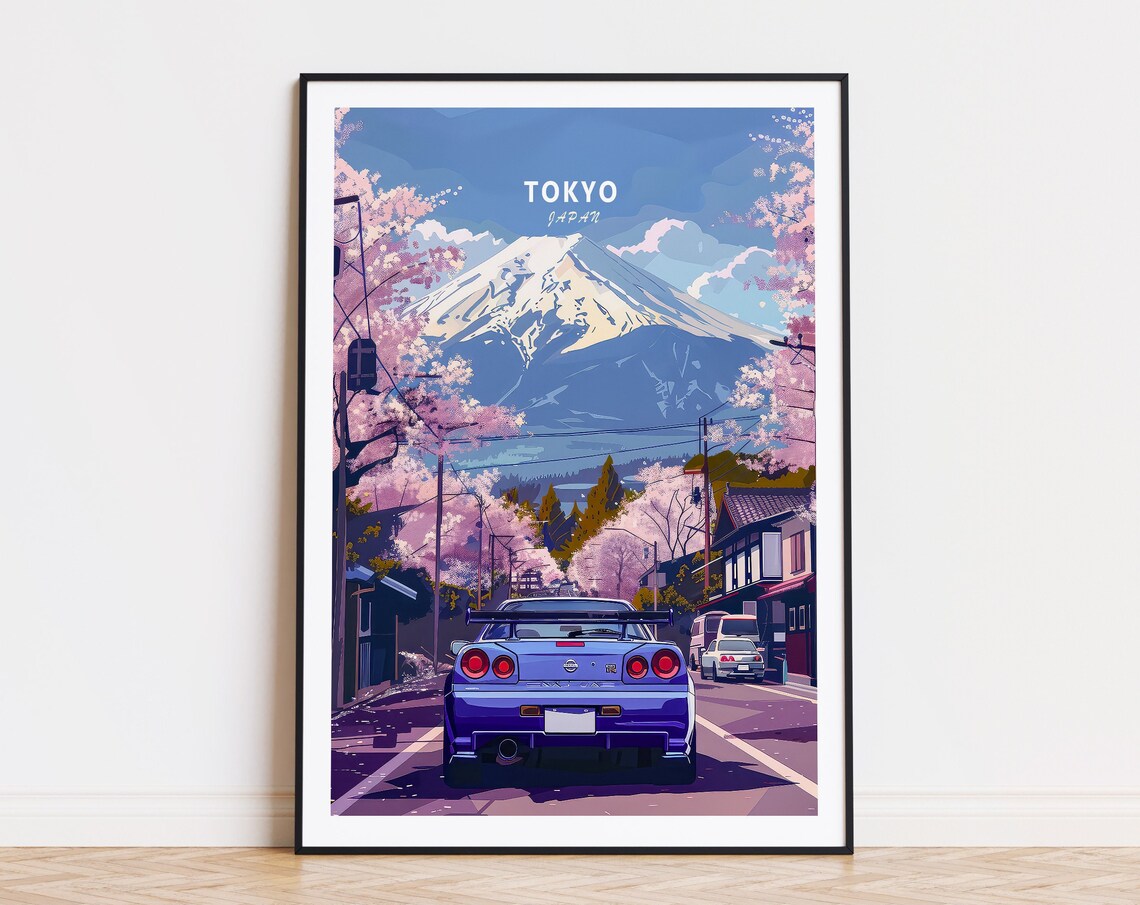 Tokyo Travel Poster, GTR 34 City Art Print