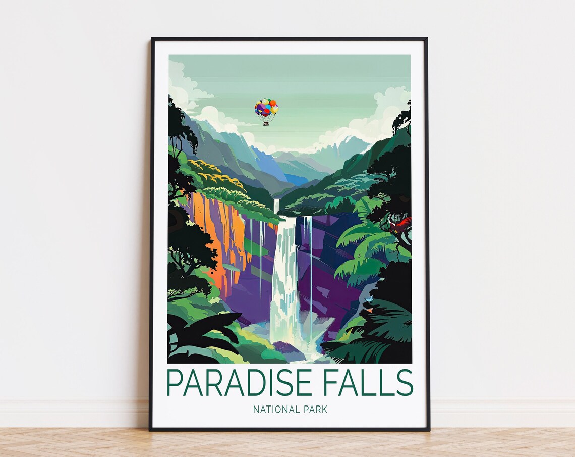 Paradise Falls Travel Poster, Waterfall Movie Art