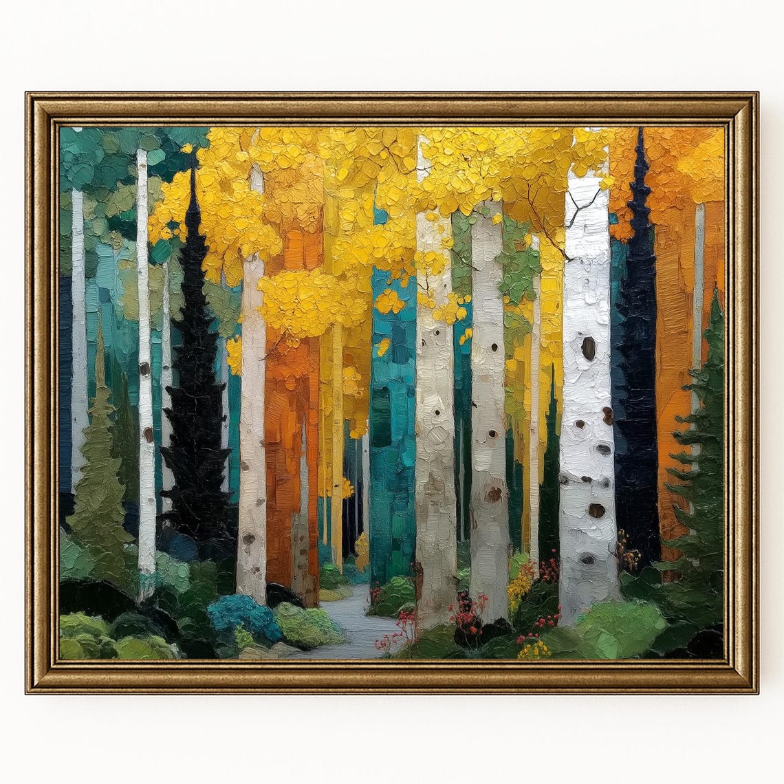 Autumn Aspen Grove Print Vintage Forest Landscape Wall Art H118