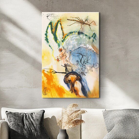 Salvador Dali Down The Rabbit Hole Alice White Rabbit Surreal Poster