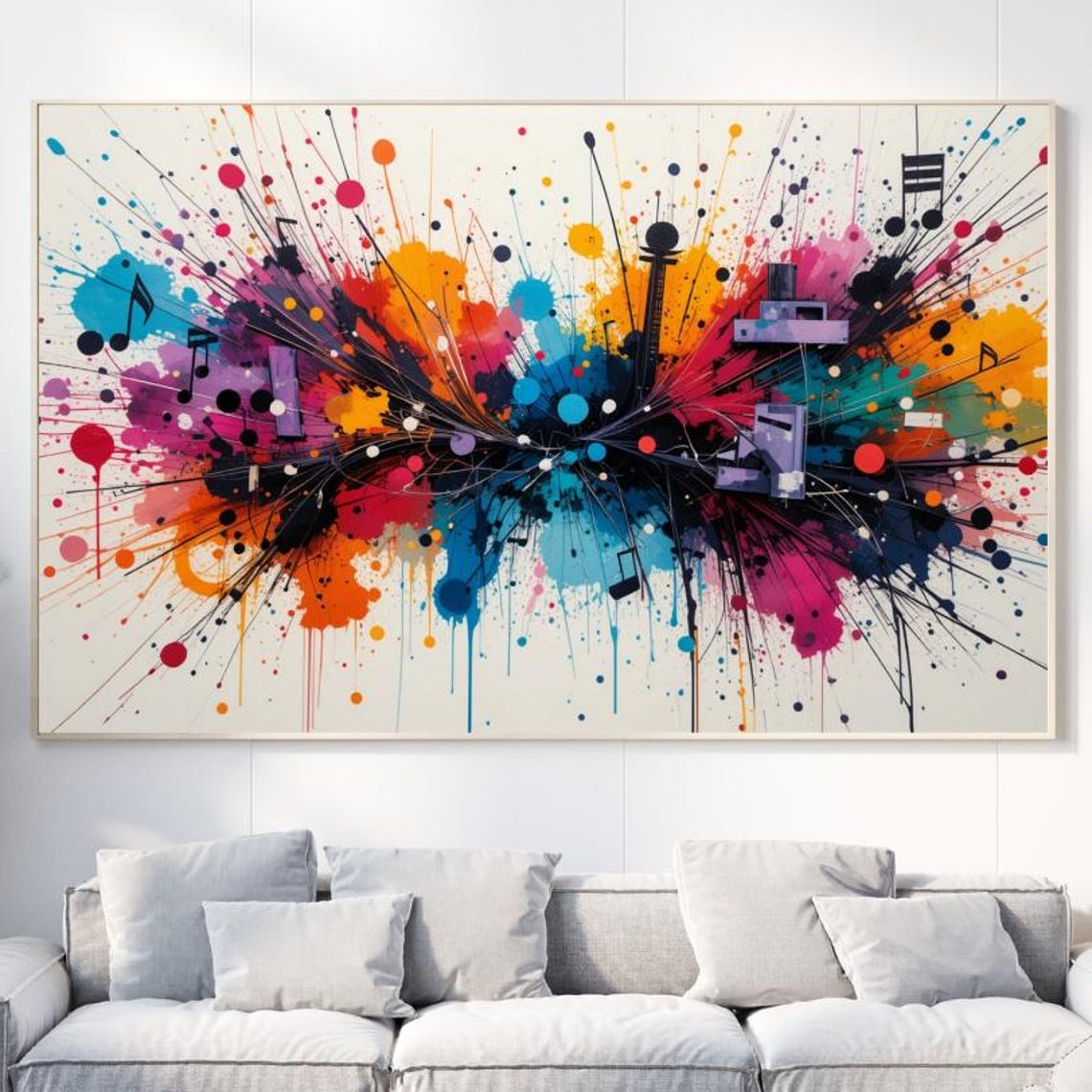 Colourful Paint Splash Musical Notes Poster in Wide Landscape Format