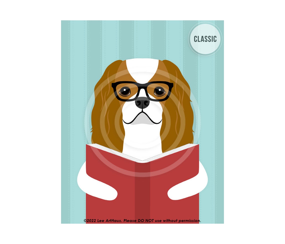 Blenheim Cavalier King Charles Spaniel Reading Book Dog Poster