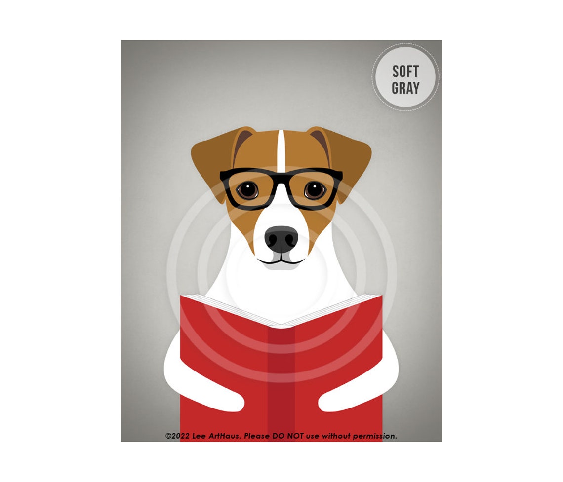 Jack Russell Terrier Glasses Reading Book Linen Library Dog Poster - Image 3