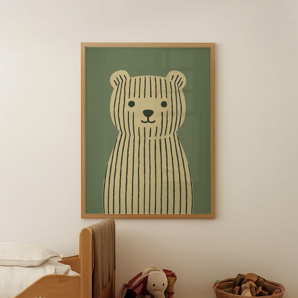 Sage Green Bear Art Print, Whimsical Nursery Decor