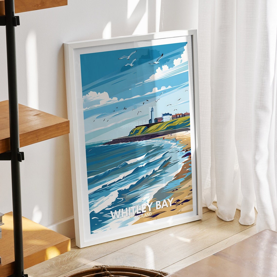 Whitley Bay Travel Print England Whitley Bay Travel Poster England Travel Poster United Kingdom Wall Art English Art Decor